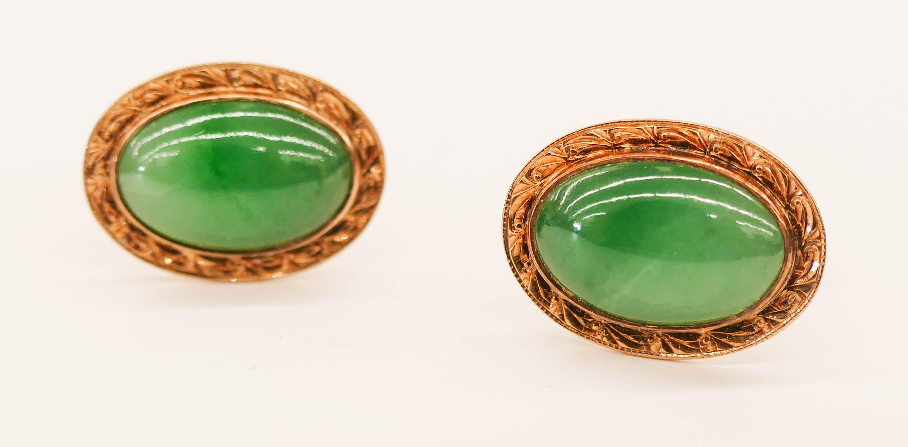 Appraisal: Pair Men's k Jadeite Cabochon Cufflinks x mm Each includes