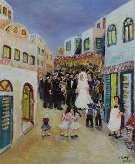 Appraisal: HAGAY Sara Oil on Board Israeli Wedding Scene Signed lower