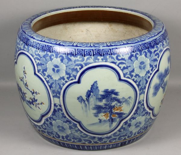 Appraisal: th Century Chinese celadon porcelain blue and white jardiniFre h