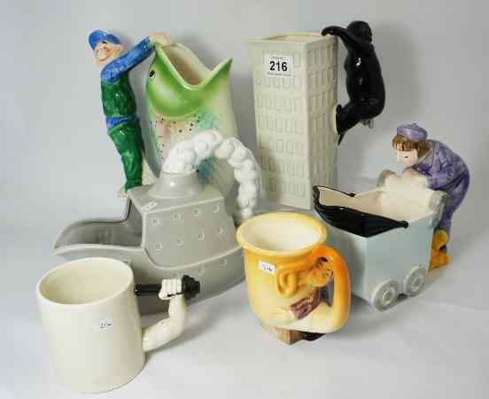 Appraisal: A Collection of Novelty Teapots by Roy Simpson comprising Fisherman