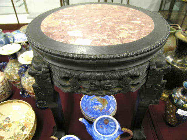 Appraisal: Carved Teak Pink Marble Oriental Stand