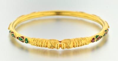 Appraisal: A High Karat Enameled Bangle Bracelet k yellow gold bracelet