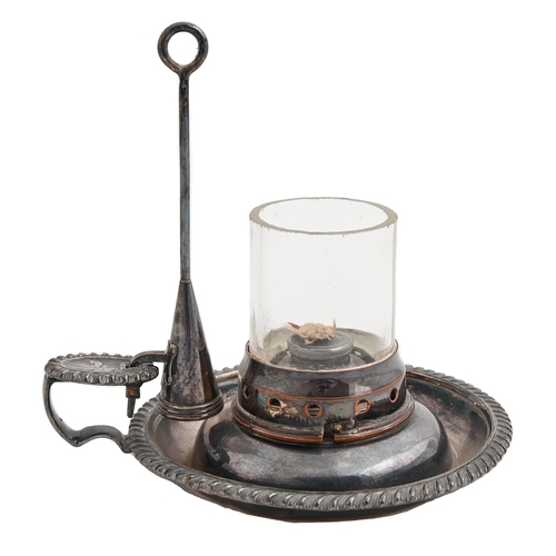 Appraisal: A Victorian EPNS oil chamberstick with gadrooned rim extinguisher and