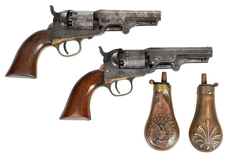 Appraisal: Pair of Colt Pistols and Two Powder Flasks markings on