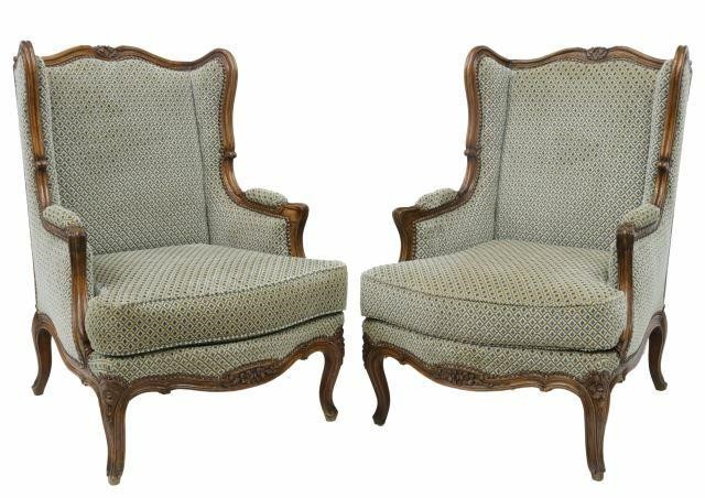 Appraisal: pair French Louis XV style wingback armchairs early th c