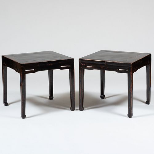 Appraisal: PAIR OF CHINESE BLACK LACQUER WOOD SQUARE SIDE TABLES x