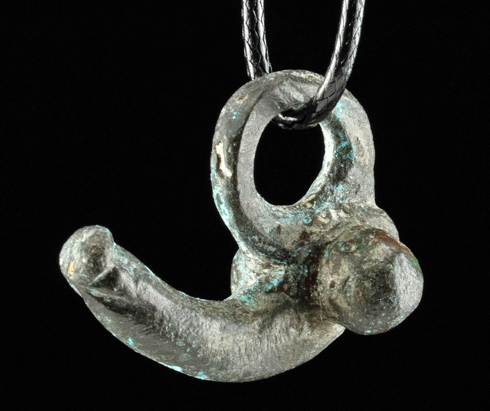 Appraisal: Roman Tinned Bronze Phallic Amulet First Time At Auction Roman