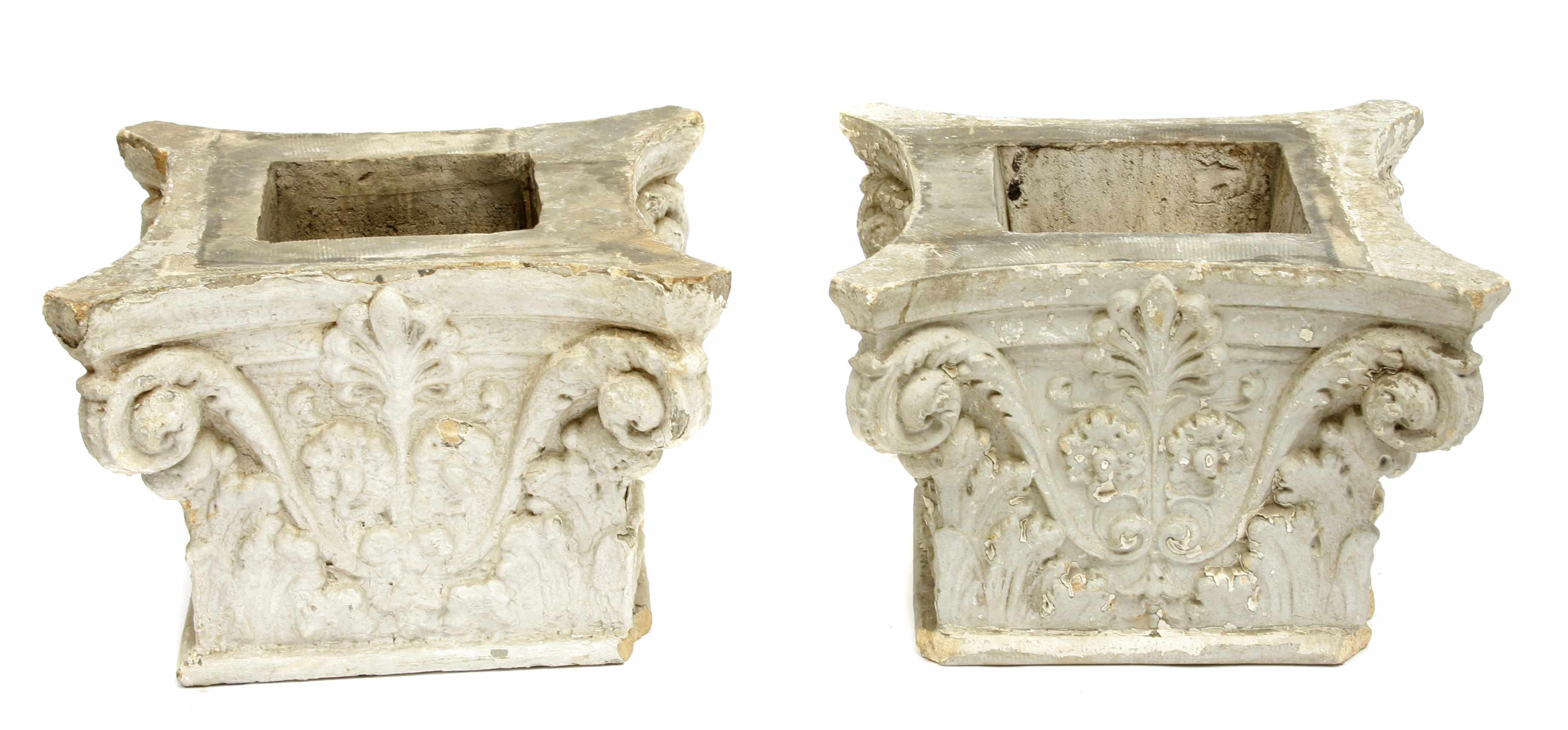 Appraisal: A pair of Neoclassical style terracotta capital form planters height