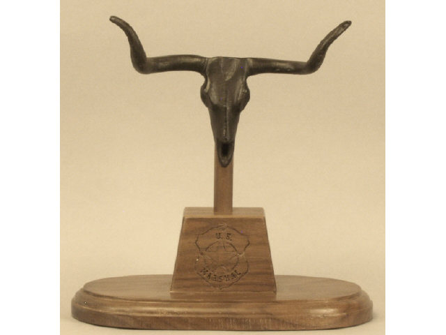 Appraisal: Custom made walnut base and cast metal longhorn pistol display