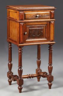 Appraisal: French Henri II Style Carved Walnut Nightstand c the rectangular