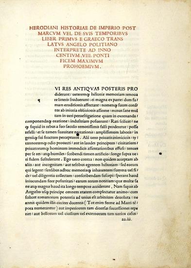 Appraisal: HERODIANUS Historia de imperio post Marcum Translated from the Greek