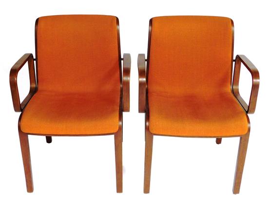 Appraisal: Pair of Knoll mid-century open bentwood arm chairs rust upholstery