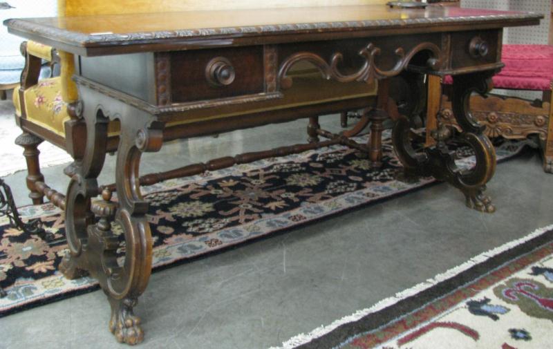 Appraisal: Vintage Writing Desk with burled top Tudor style with carved