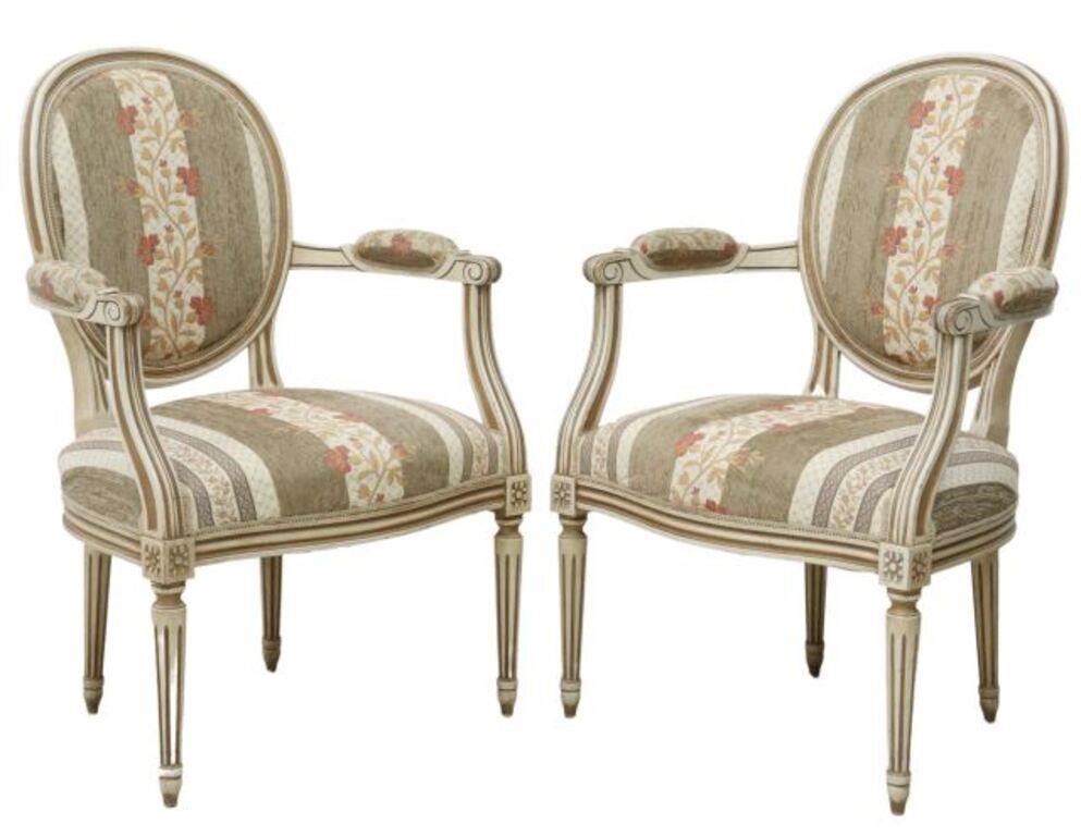 Appraisal: pair French Louis XVI style armchairs th c having painted