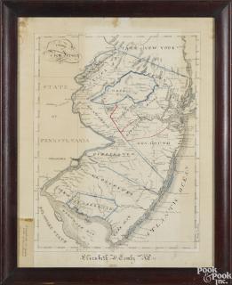 Appraisal: Ink and watercolor map of New Jersey signed Elizabeth W