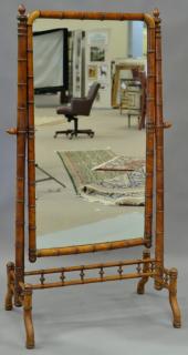 Appraisal: Faux bamboo cheval mirror ht in wd in Faux bamboo