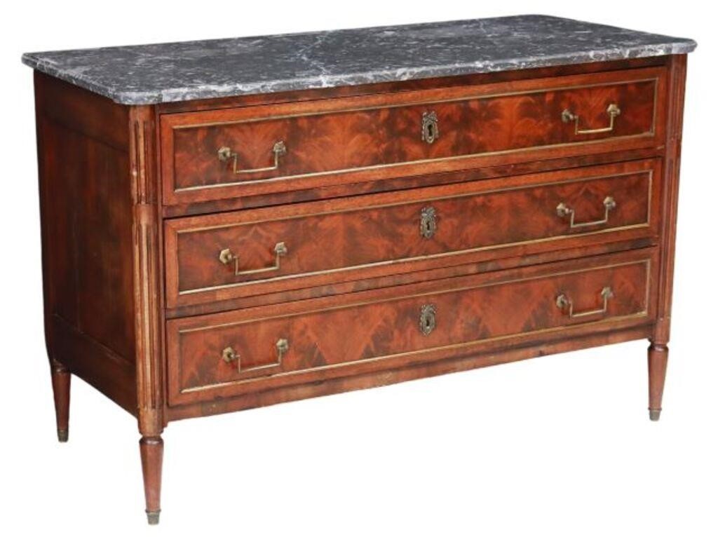 Appraisal: French Louis XVI style marble-top mahogany commode early th c