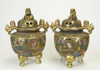 Appraisal: Pair of Early th Century Japanese Satsuma Porcelain Sensors with