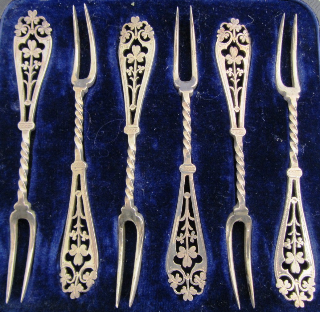 Appraisal: A set of six silver twin pronged pastry forks each