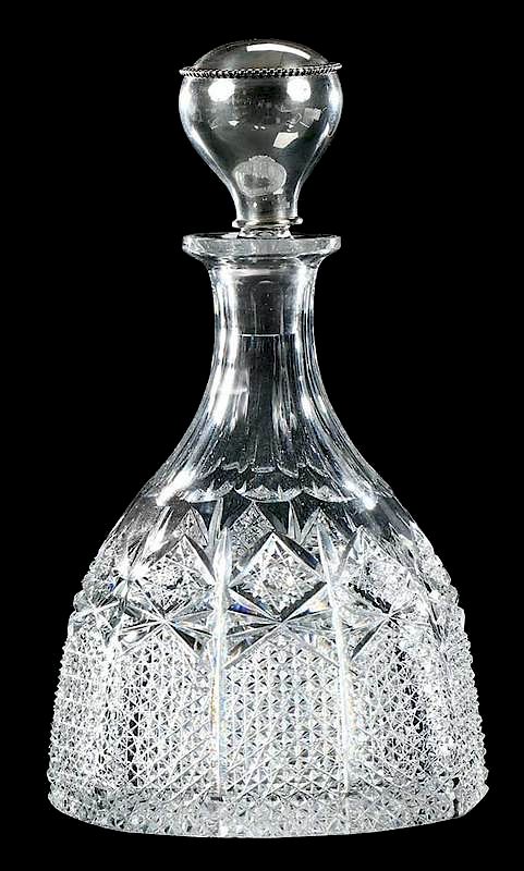 Appraisal: Cut Glass Hawkes Decanter Napoleon unmarked - in overall sterling