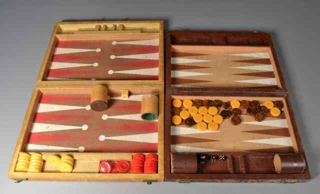 Appraisal: Cased Backgammon SetsBoth partial sets include chips dice dice cups