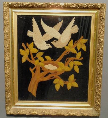 Appraisal: Victorian woolwork of doves and a tree with nest and