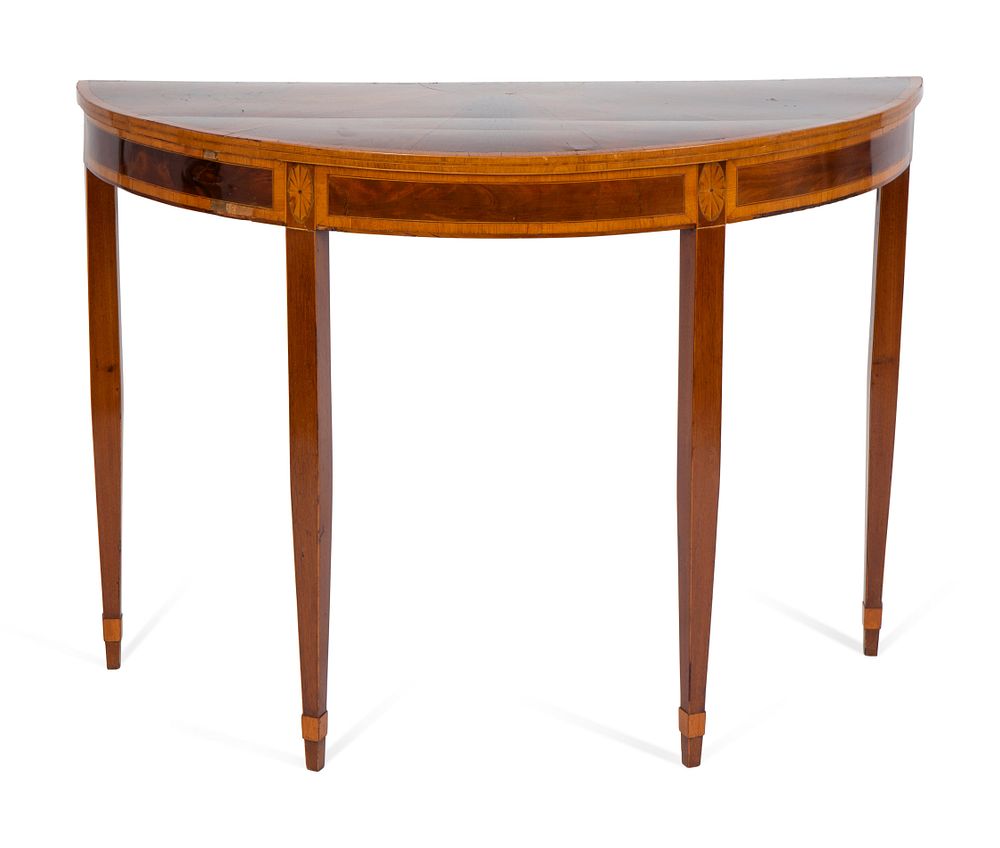 Appraisal: A George III Style Satinwood-Inlaid Mahogany Demilune Table Height x