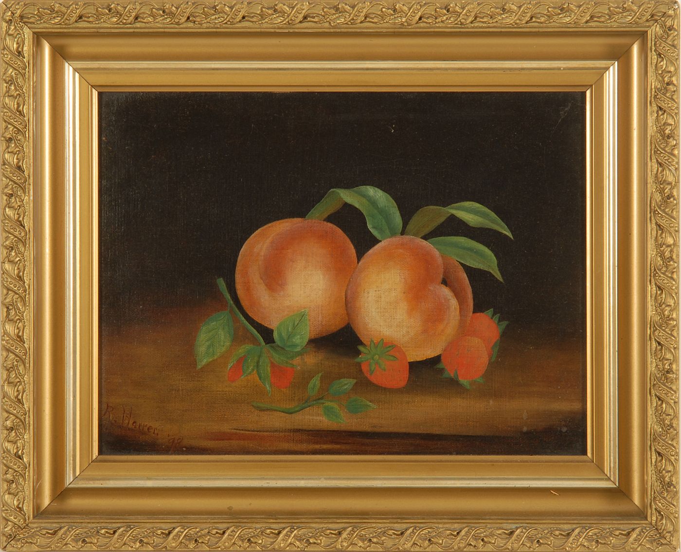 Appraisal: R HARRERLate th CenturyStill life with peaches and strawberries Signed