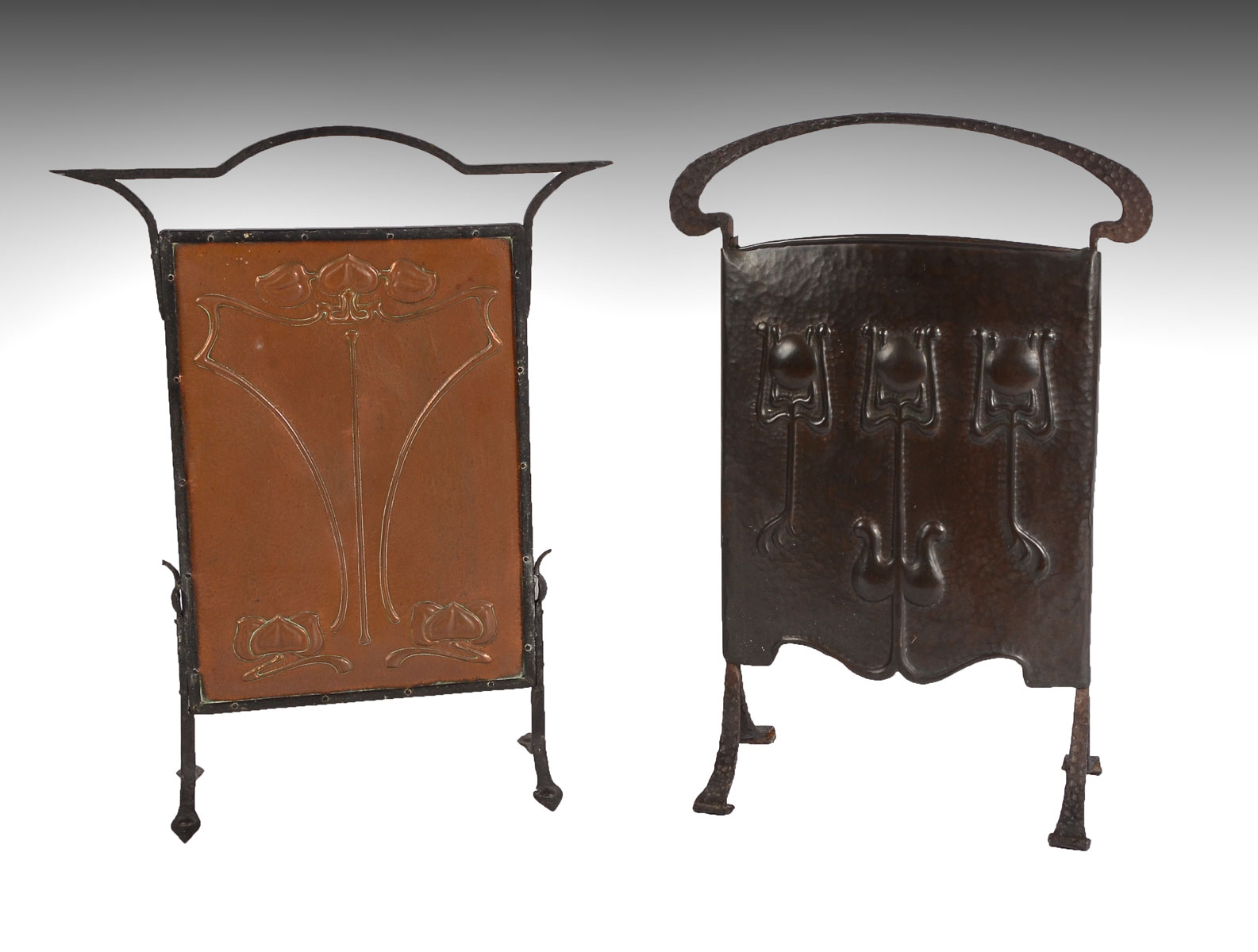 Appraisal: PC ARTS AND CRAFTS COPPER FIRE SCREENS hand-hammered copper fire