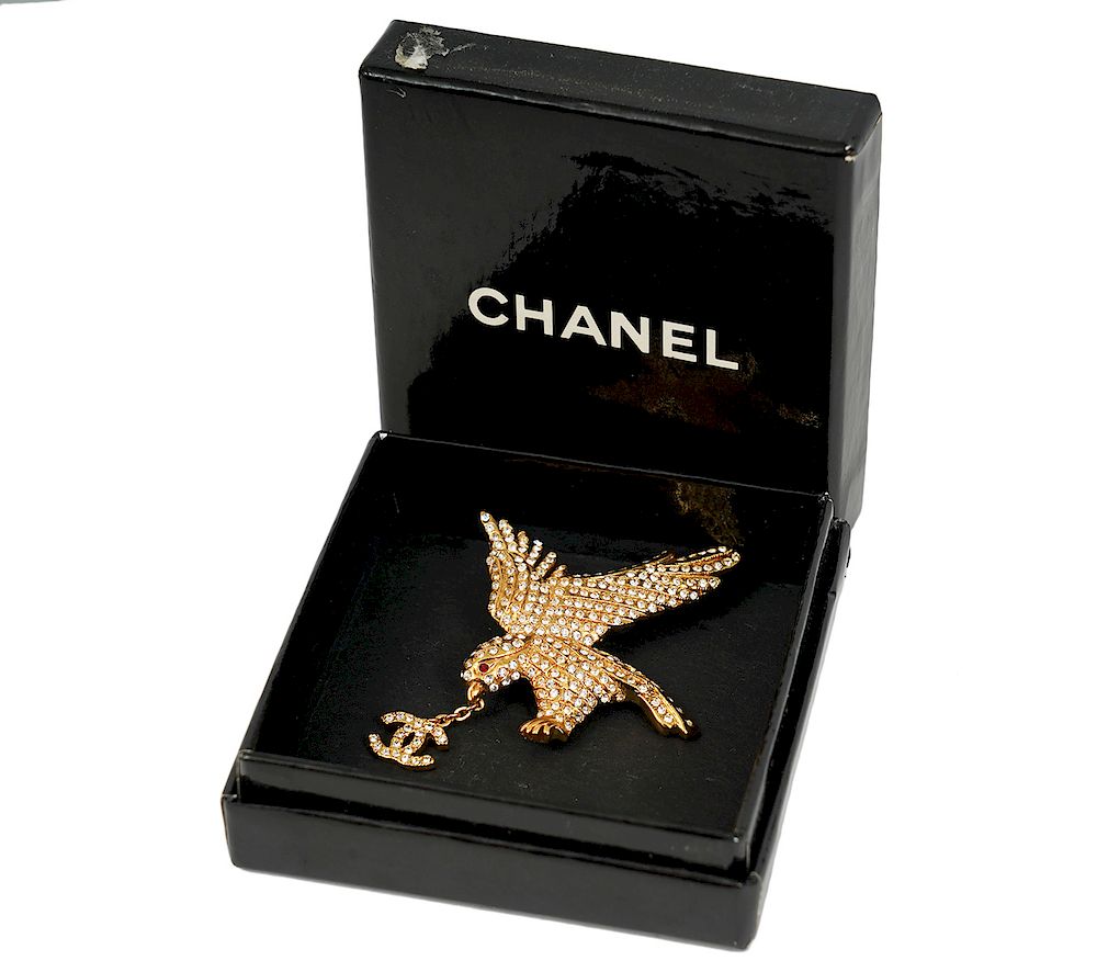 Appraisal: Chanel Gold Tone Crystal Eagle Brooch Chanel gold tone eagle