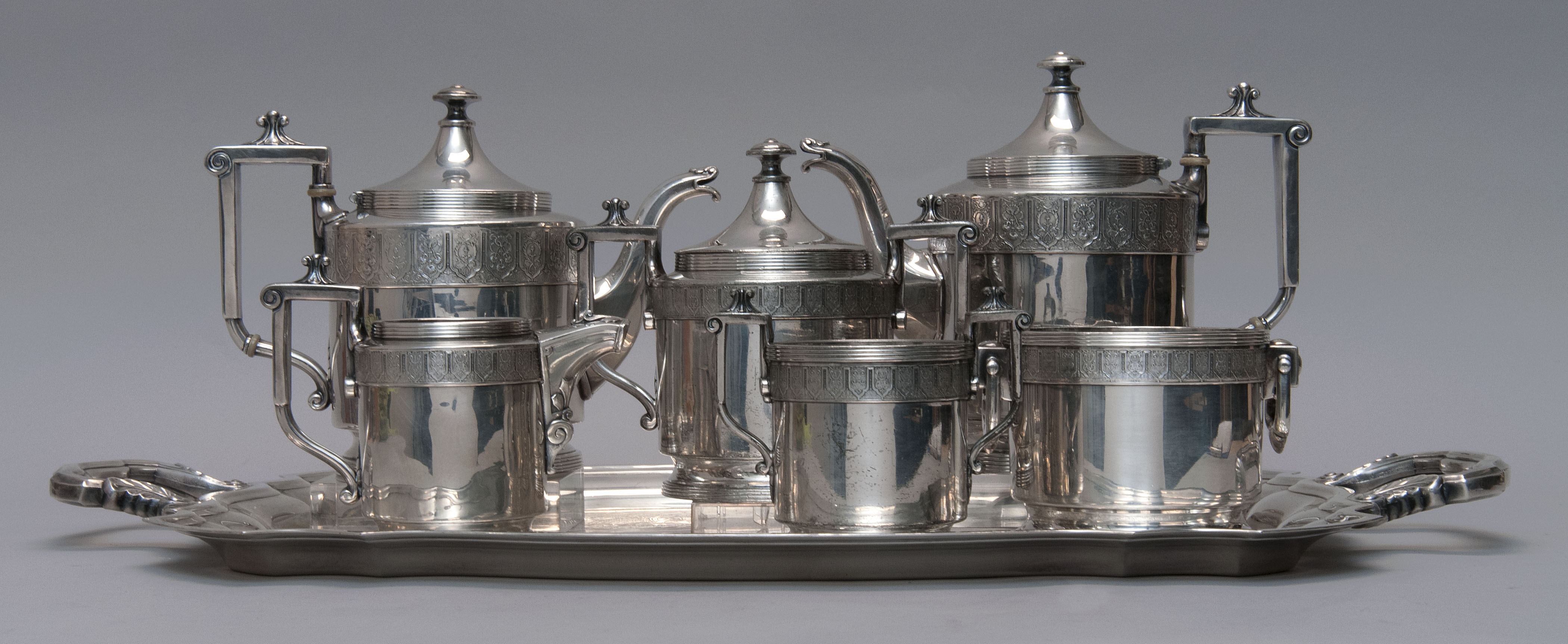 Appraisal: SIX-PIECE REED BARTON AESTHETIC MOVEMENT SILVER PLATED TEA SERVICE Taunton