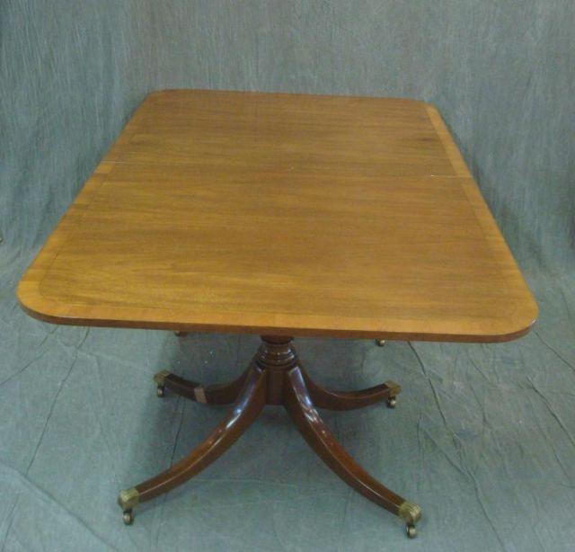 Appraisal: KITTINGER Mahogany Banded Twin Pedestal Dining Table with leaves From