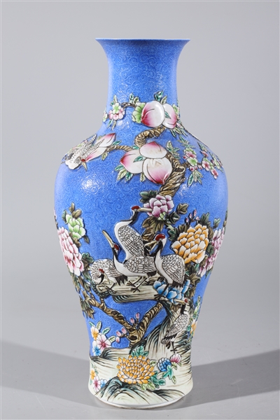 Appraisal: Chinese blue ground and famille rose enameled porcelain vase with