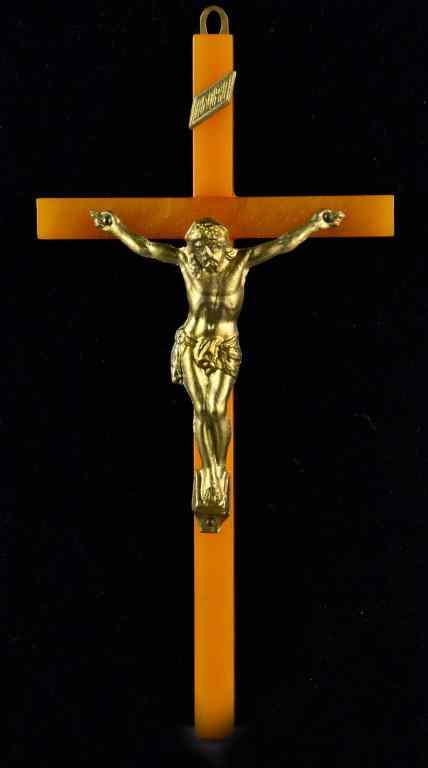 Appraisal: Butterscotch Bakelite CrucifixHaving brass body of Christ fitted for wall