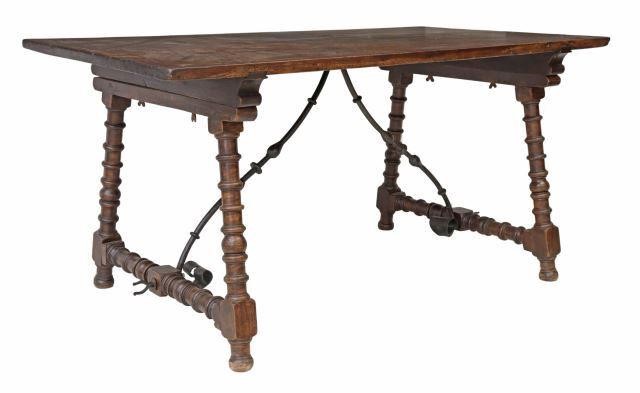 Appraisal: Spanish Baroque style mixed wood table early th c having