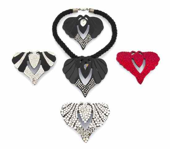 Appraisal: Four James Arpad Rhinestone Brooches all in a modified heart