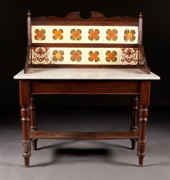 Appraisal: English Arts and Crafts walnut marble top mixing table with