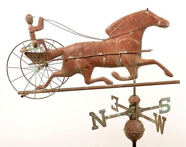 Appraisal: Copper Horse Drawn Sulky Weathervane Vintage Copper Horse Drawn Sulky