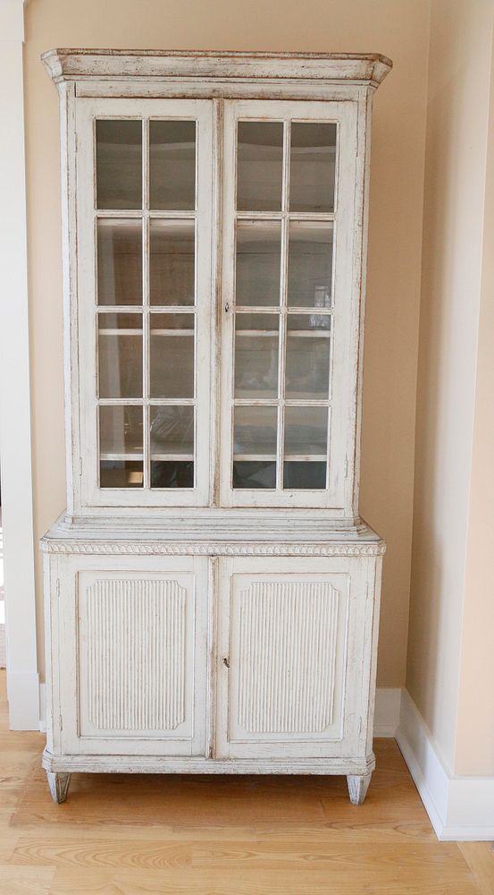 Appraisal: Continental Lime Washed Two-Part China Cabinet th Century th Century