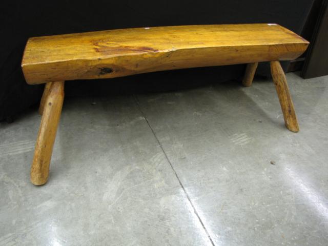 Appraisal: Two hickory wood patio benches rustic design one is ''