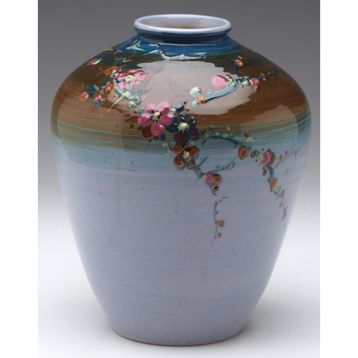 Appraisal: Weller vase large bulbous shape painted colorful cherry blossom design