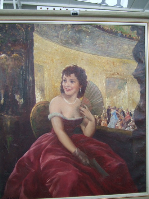 Appraisal: Janko th century Lady at the theatre oil on canvas