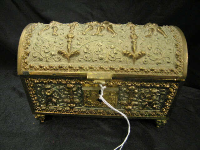 Appraisal: Ornate Jewelry Chest with Music Box bronze cherub decor