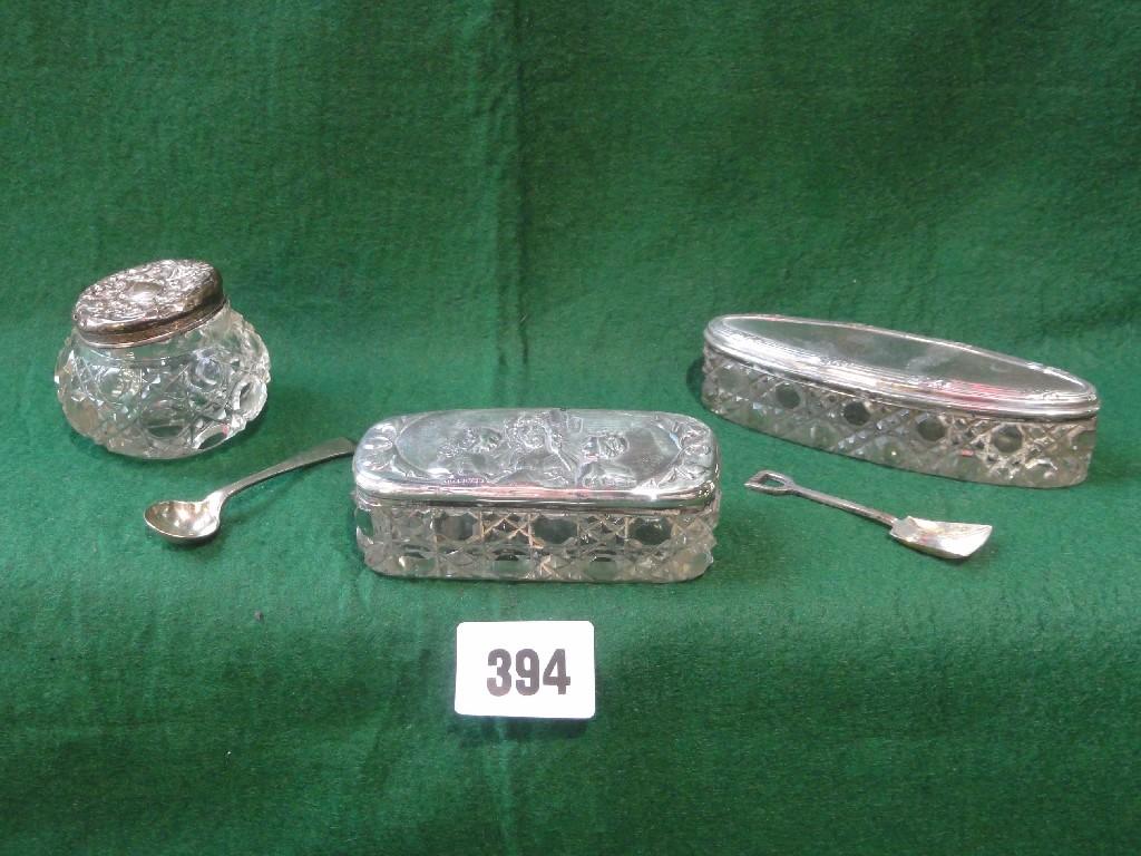 Appraisal: Two silver lidded cut glass dishes a miniature silver shovel