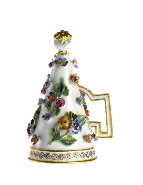 Appraisal: A MEISSEN FLORAL ENCRUSTED CONICAL CANDLE EXTINGUISHER with gilt bud