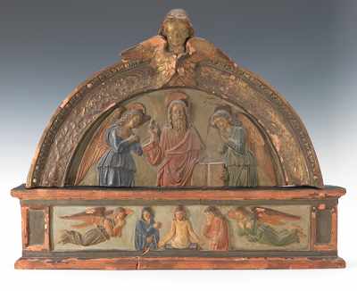 Appraisal: Antique Terracotta Religious Panel Molded terracotta with polychrome comprising two