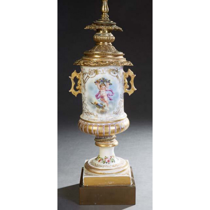 Appraisal: Old Paris Porcelain and Gilt Bronze Oil Lamp th c