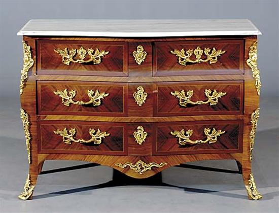 Appraisal: Louis XV style kingwood and marble-topped commode serpentine white and