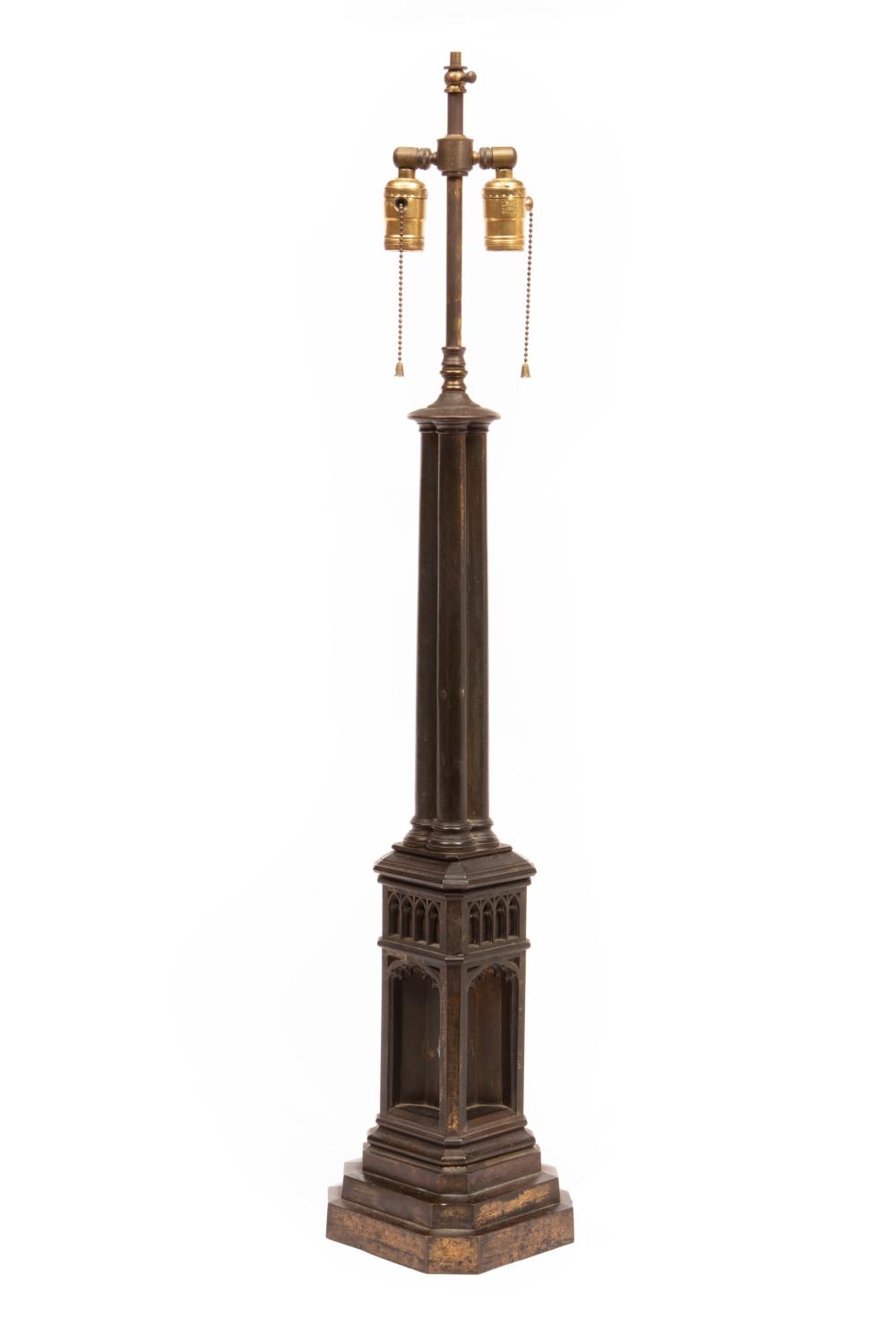 Appraisal: Antique American Gothic Bronze Lamp Standard cluster column over void