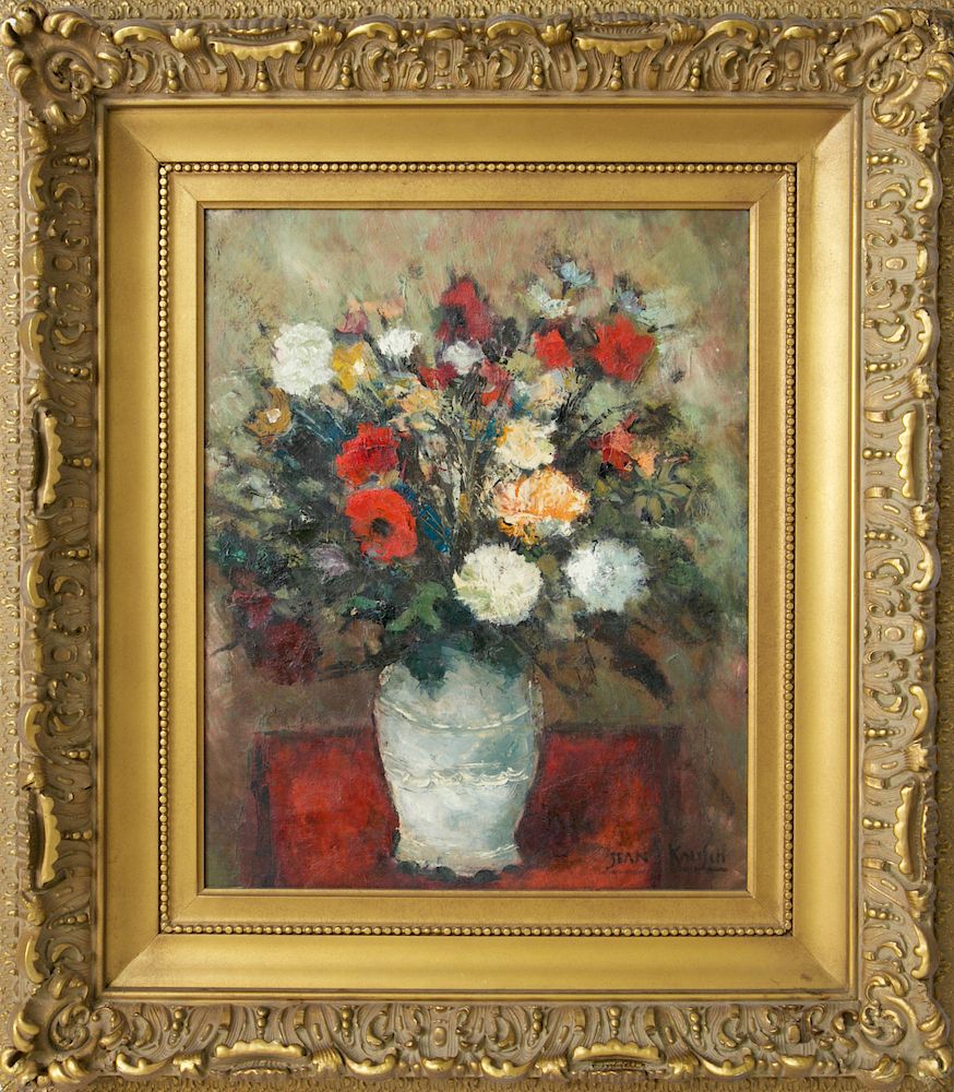 Appraisal: Jean Kaufelt Oil on Artist Board Spring Bouquet in a